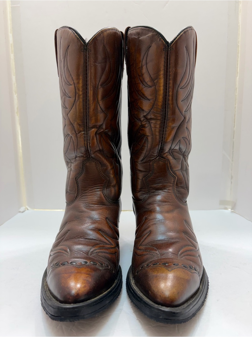 Vintage ACME Brown Leather Western Cowboy Boots Men's Sz8 D Snip Toe USA Made
